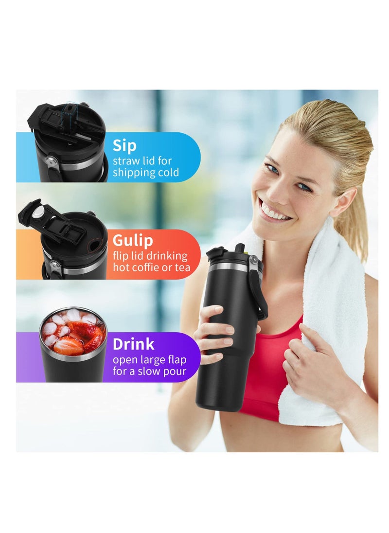Generic Tumbler with Handle and Straw Lid, 30 oz Insulated Stainless Steel Double Walled Vacuum Water Bottle for Office, Home, Sport or Car, Travel Mug for Hot and Cold, Black - Image 3