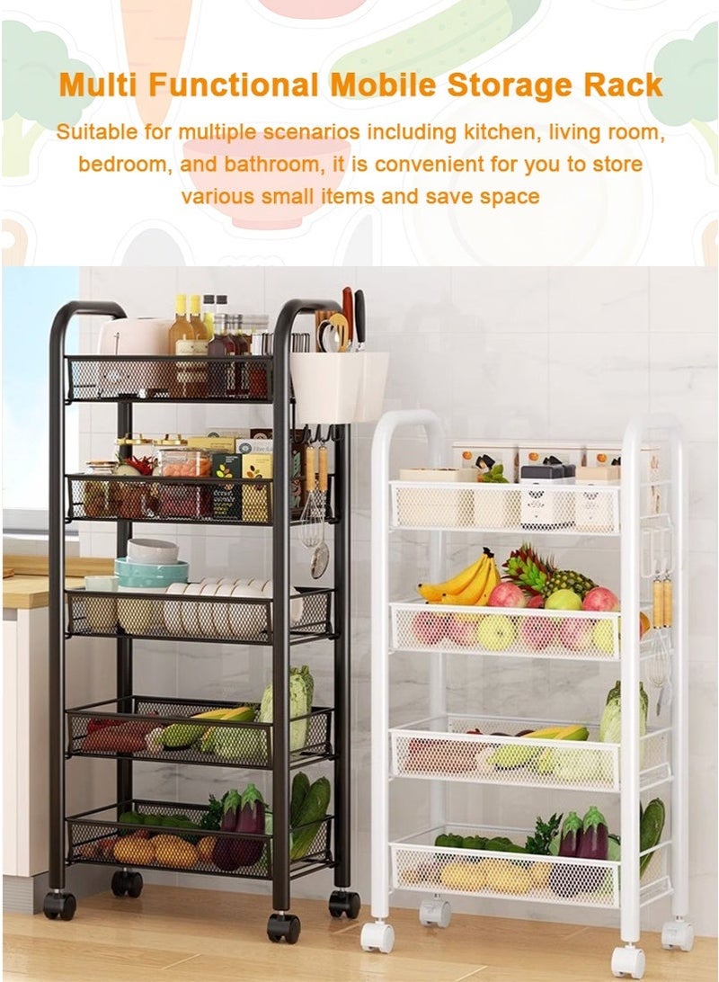 TAPIT 5-Tier Metal Mobile Storage Shelves - Rolling Utility Cart for Kitchen, Living Room & Bathroom, Multi-Layer Wire Basket Organizer for Vegetables, Fruits & Kitchenware, Small Space Rolling Shelf with Wheels (Black) - Image 2