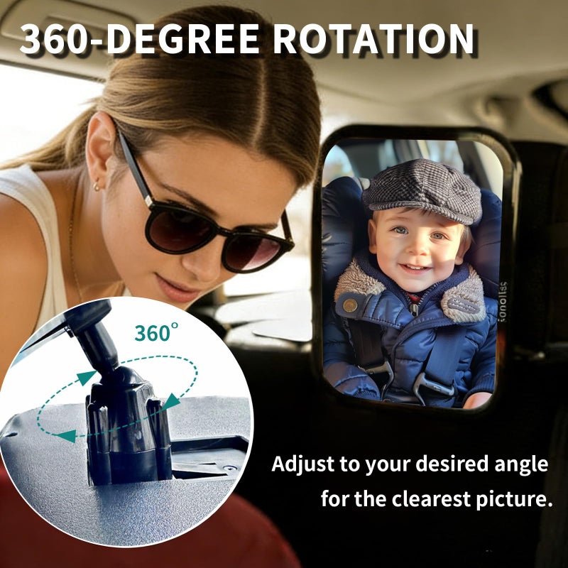 Funbliss Baby Car Mirror for Rear Facing Seat,360Â° Rotation, Safety Certified Shatterproof Acrylic Glass, Clear Wide View,Infant Mirror for Car Seat Rear Facing - Image 2
