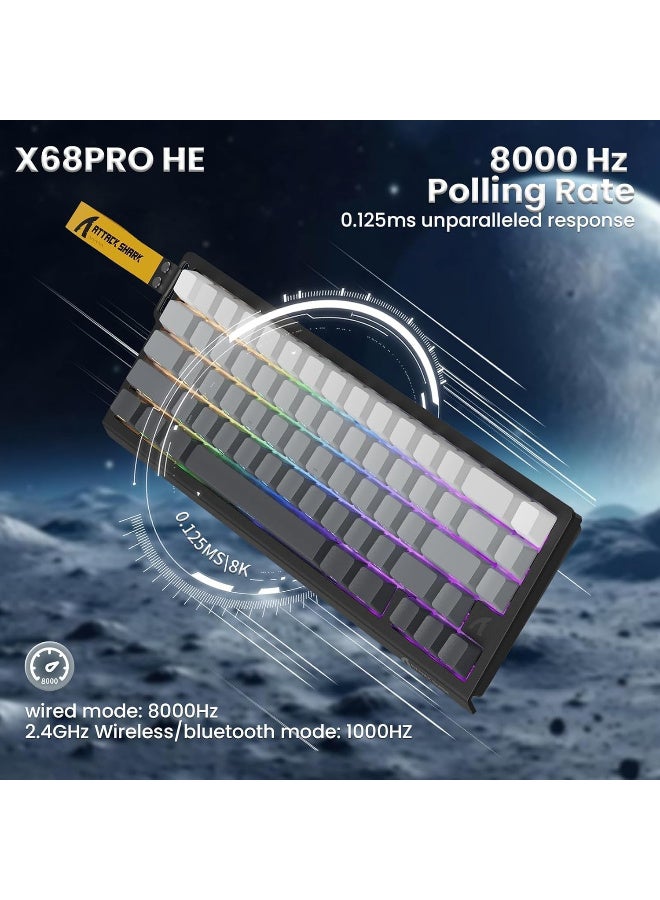 هجوم القرش ATTACK SHARK X68PRO HE Wireless Rapid Trigger Keyboard Magnetic Switch 60% Tri-Mode Wireless 8KHz Magnetic Keyboard With 0.01mm RT Accuracy, Support RT/Snap Tap/DKS/MT/TGL - Gradient Black - Image 5