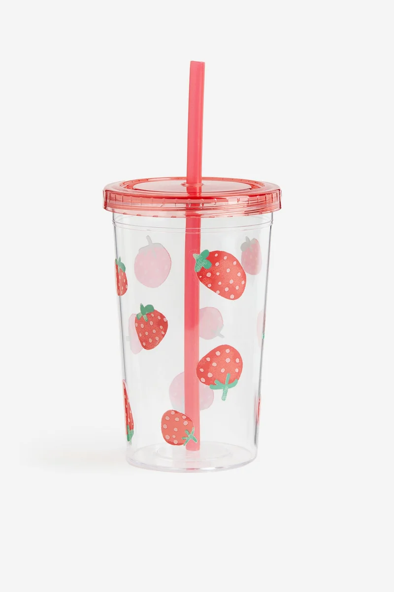 H&M Patterned plastic mug with a straw