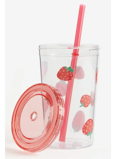 H&M Patterned plastic mug with a straw