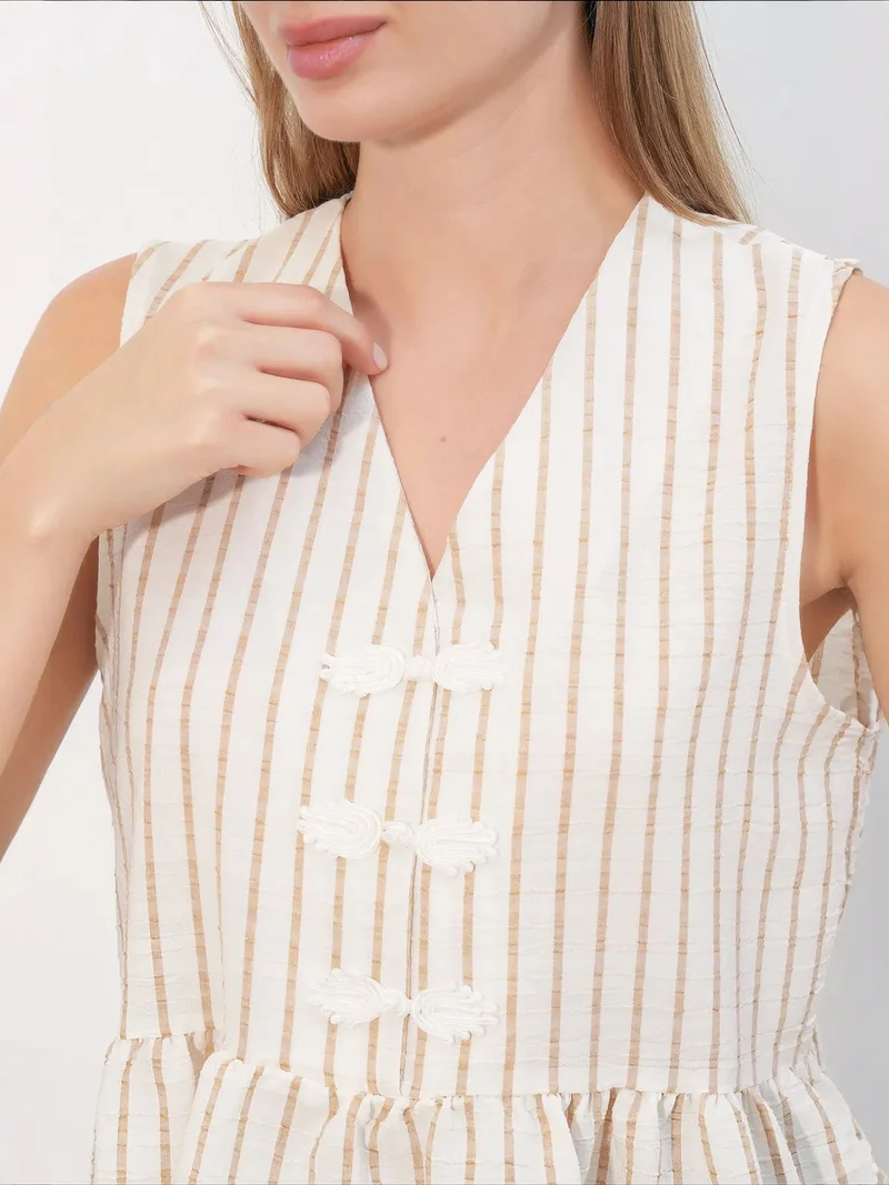 Big Dart Dusty White BDART Women's Striped V-Neck Blouse for Women | Best Price UAE