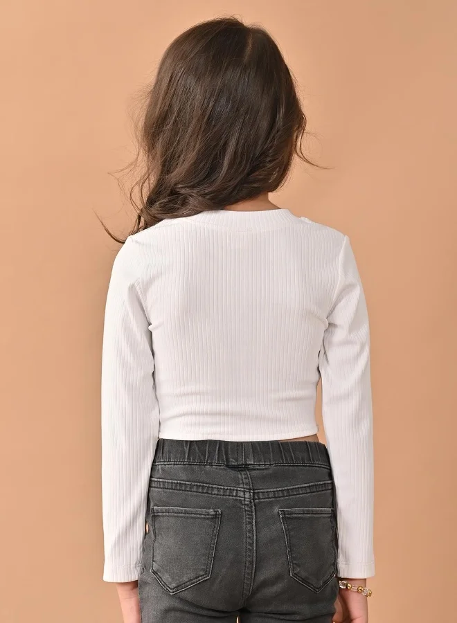 LILPICKS White Full Sleeve Top for Girls