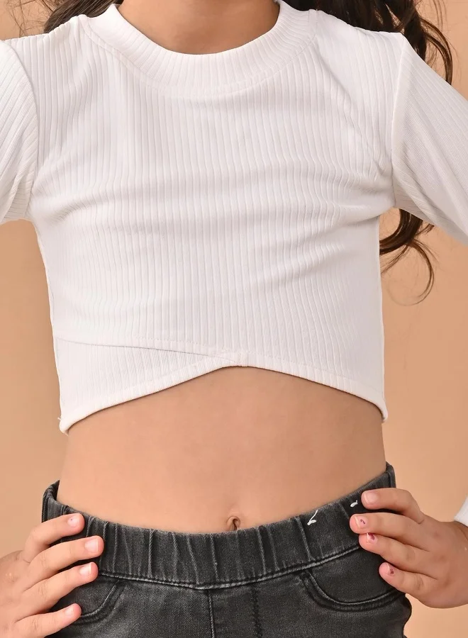 LILPICKS White Full Sleeve Top for Girls