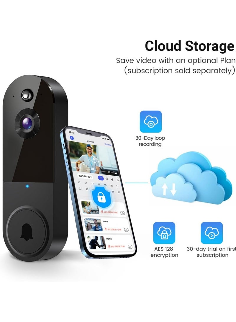 1080P wireless visual doorbell camera, night vision, intelligent AI detection, two-way audio, 2.4GHz Wi-Fi support, including ringtone, battery powered - Image 3
