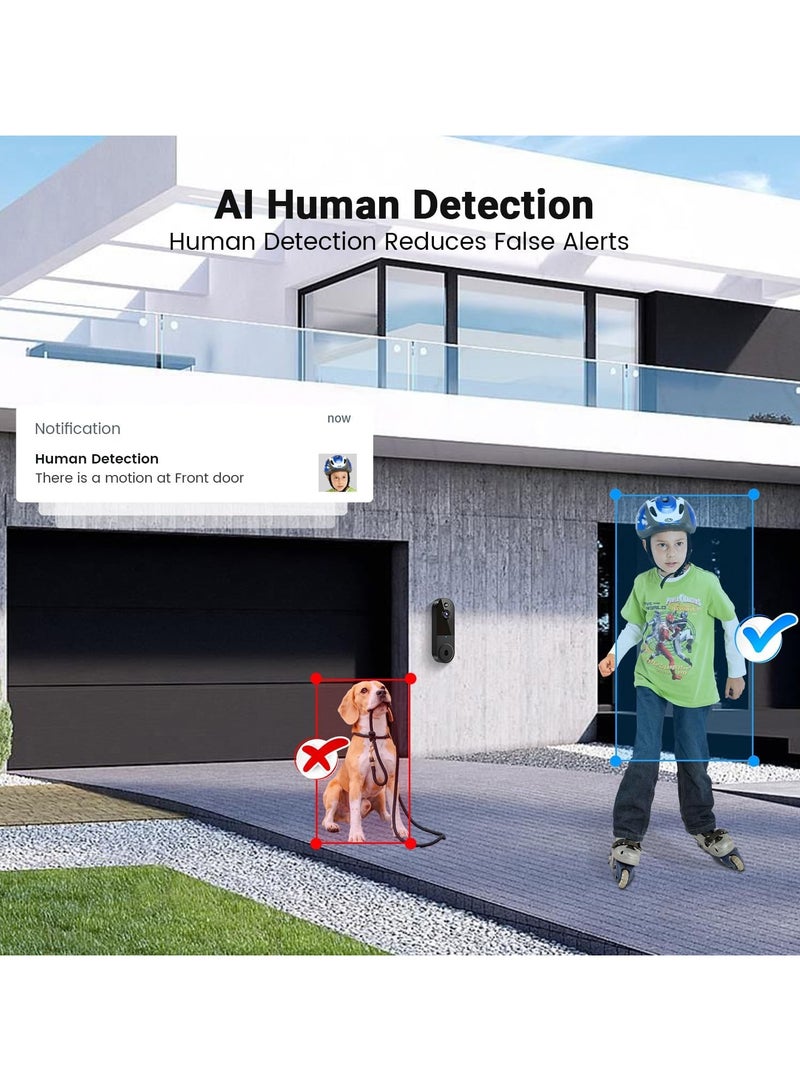 1080P wireless visual doorbell camera, night vision, intelligent AI detection, two-way audio, 2.4GHz Wi-Fi support, including ringtone, battery powered - Image 2