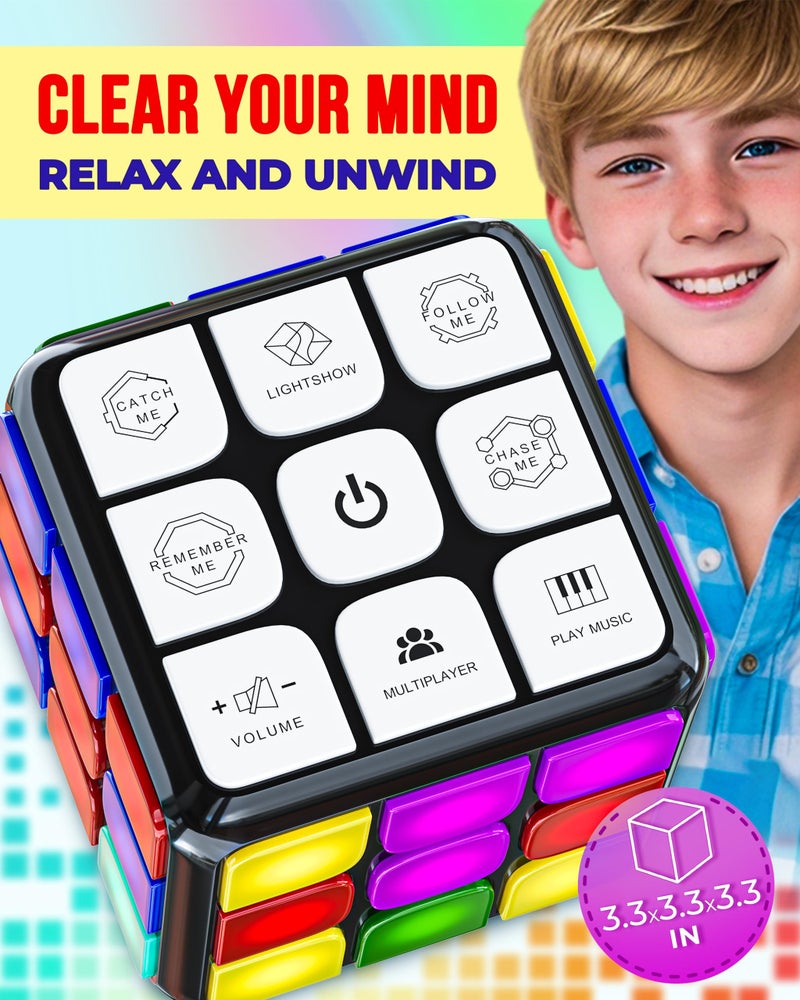 Skywin Light Up Rubix Cube, Puzzle STEM Game Cube for Kids - 7 Modes Interactive Toy for Fun & Skill Development, Christmas Easter Birthday Gifts for Boys & Girls, Toy Gift Idea for Kids Teens (Black) - Image 3
