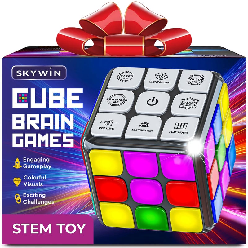 Skywin Light Up Rubix Cube, Puzzle STEM Game Cube for Kids - 7 Modes Interactive Toy for Fun & Skill Development, Christmas Easter Birthday Gifts for Boys & Girls, Toy Gift Idea for Kids Teens (Black) - Image 1