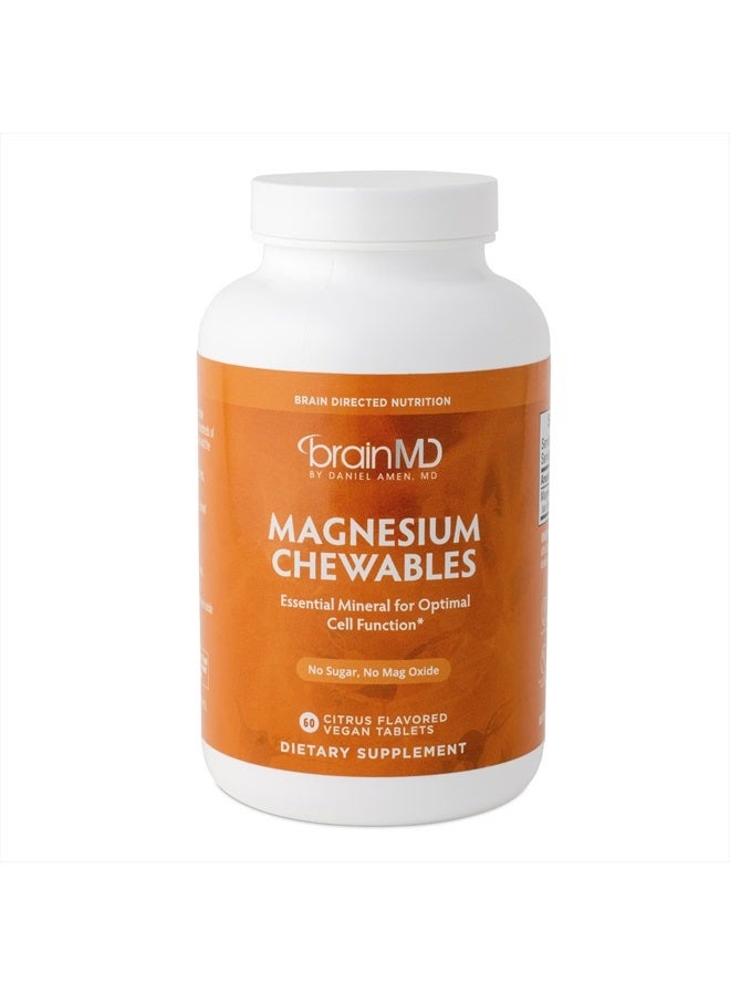 BRAINMD Dr Amen Magnesium Chewables, Citrus - 60 Chewable Tablets - Essential Mineral for Optimal Cell Function - Supports Memory & Focus - Gluten Free - 60 Servings - Image 1
