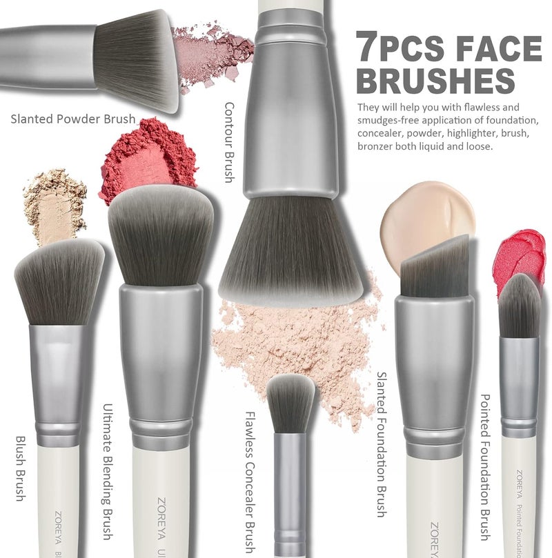 Raffaello ZOREYA Makeup Brushes - 15 Pcs Premium Bamboo Charcoal Infused Bristles Makeup Brush Set, Foundation Concealers Eye Shadows Make Up Brush,Eyeliner Brushes(White) - Image 3