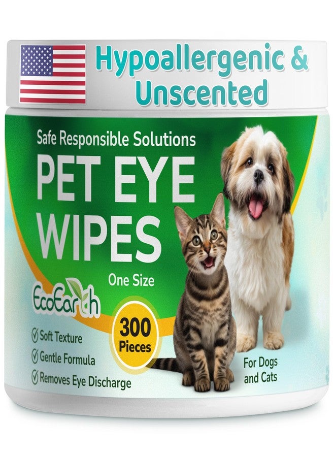 EcoEarth Premium Eye Wipes for Dogs & Cats - 300 Pcs - Pet Eyes Cleaning Pads to Remove Tear Stains, Crust & Discharge - Perfect for Pets Daily Care - Helps with Itching & Dryness - Pre-Soaked & Disposable - Image 1