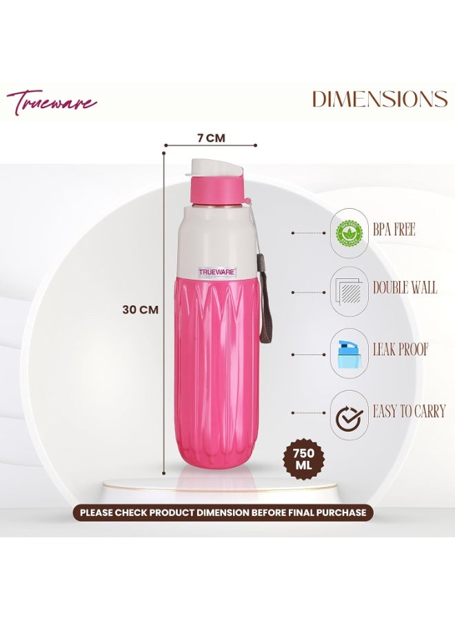 Trueware Aqua Benz Double Wall Inner Steel Outer Plastic 750 ML Hot and Cold Water Bottle | BPA Free | Food Grade| Leak Proof | School, Gym,Sports,Office, Travler Bottle - Image 2