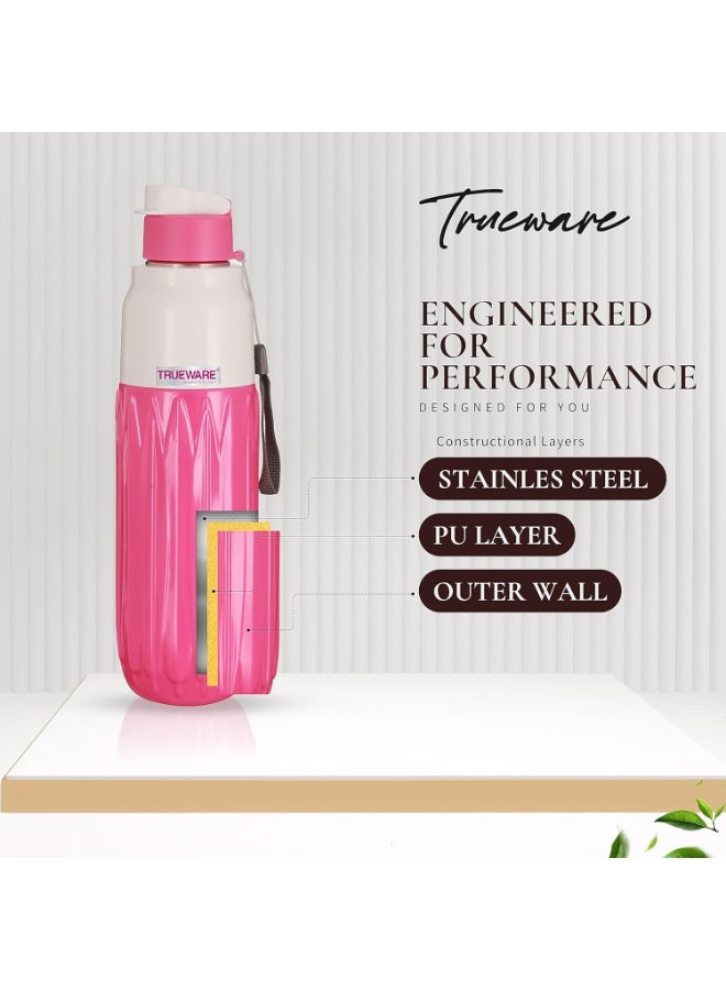 Trueware Aqua Benz Double Wall Inner Steel Outer Plastic 750 ML Hot and Cold Water Bottle | BPA Free | Food Grade| Leak Proof | School, Gym,Sports,Office, Travler Bottle - Image 3