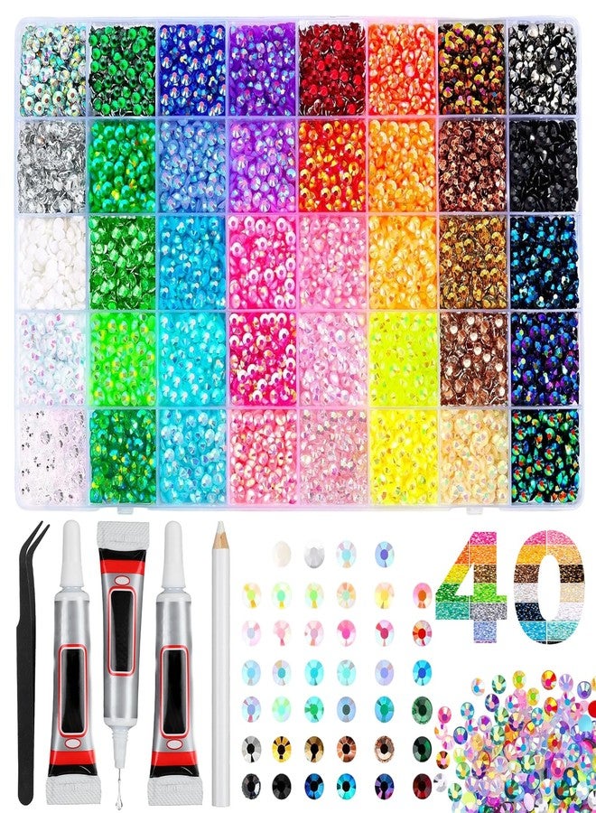 Iaolose 32000Pcs 40 Colors Resin Jelly Rhinestones for Bedazzling, Multicolor 3mm Flatback Gems for Diamond Art 3Pcs Jewelry Glue for Bedazzled Nail Art Makeup Crafting Book Shoes - Image 1