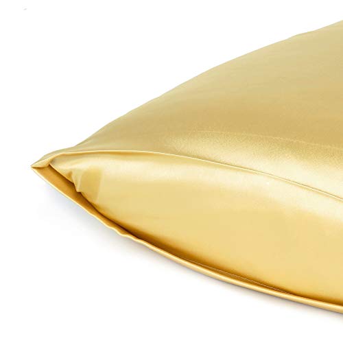 Oussum Satin Silk Pillowcase Cover Soft and Comfortable Hair & Skin Envelop Closure Home Decor Single Pcs with Free Scrunchie (Golden, King Size (20"x40") - Image 4