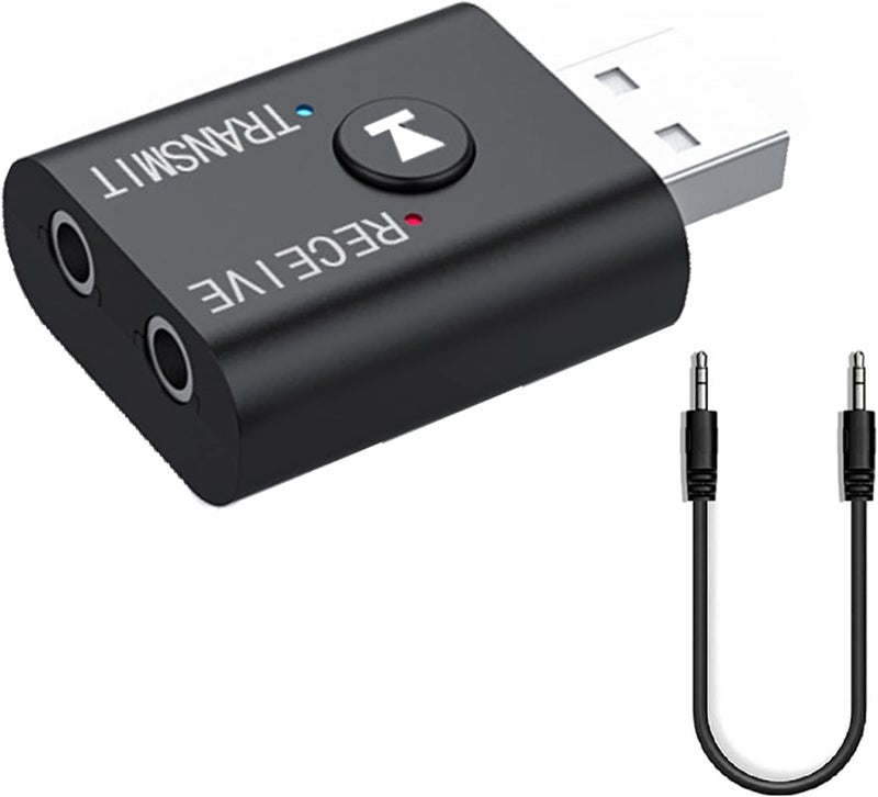 TIZOQ Bluetooth Car Adapter, 2 in 1 Mini Bluetooth BT USB 5.0 Transmitter Receiver Wireless 3.5mm Aux Jack Adapter Hands-Free Car Kit Built-in Mic for Car Aux, Headphones, PC, TV, Laptop, Smarphone - Image 1