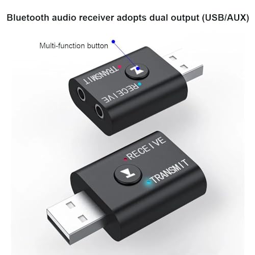TIZOQ Bluetooth Car Adapter, 2 in 1 Mini Bluetooth BT USB 5.0 Transmitter Receiver Wireless 3.5mm Aux Jack Adapter Hands-Free Car Kit Built-in Mic for Car Aux, Headphones, PC, TV, Laptop, Smarphone - Image 5