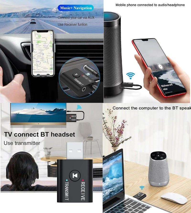 TIZOQ Bluetooth Car Adapter, 2 in 1 Mini Bluetooth BT USB 5.0 Transmitter Receiver Wireless 3.5mm Aux Jack Adapter Hands-Free Car Kit Built-in Mic for Car Aux, Headphones, PC, TV, Laptop, Smarphone - Image 4