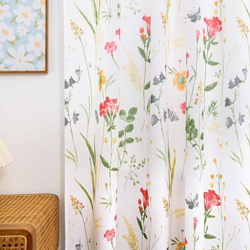youleyar Floral Curtains 84 Inches Long for Living Room 2 Panels Printed Pattern Curtain Rod Pocket Spring Summer Watercolor Flowers/Leaves Window Drapes for Girls Bedroom, 52" W x 84" L - Image 4