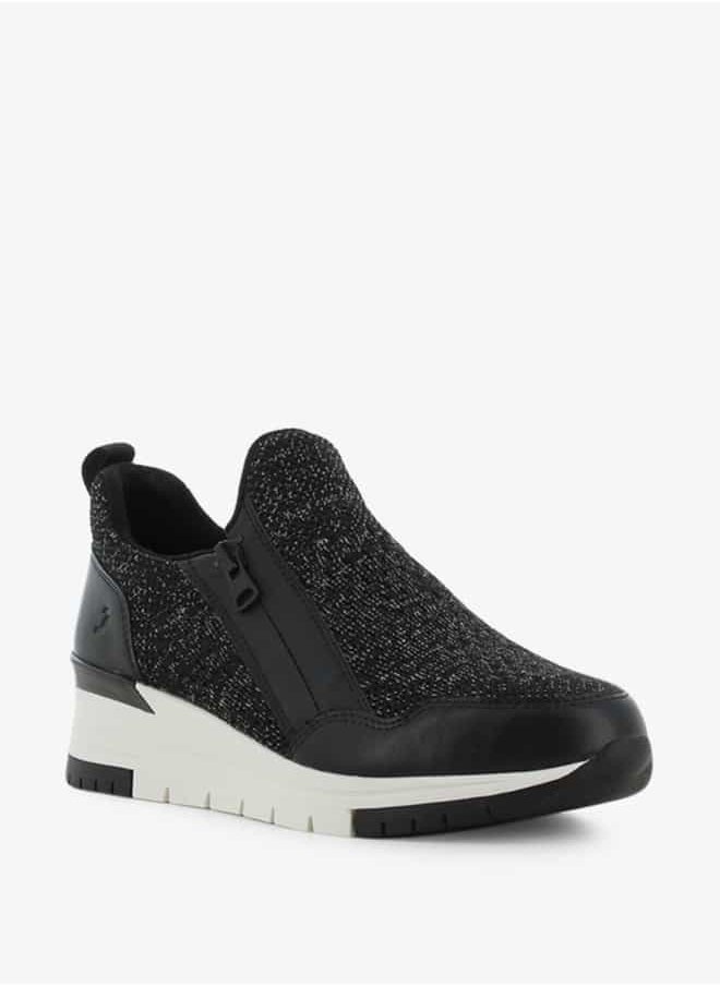 SJ Women's Textured Slip-On Low Ankle Sneakers with Zip Detail  - Image 1