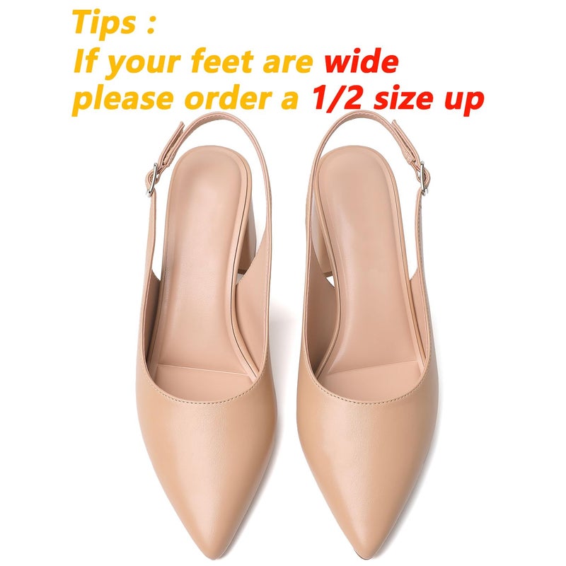 Mostrin Nude Block Slingback Heels for Women Beige Pointed Closed Toe Chunky Heels Office Work Shoes Women's Pumps for Business Casual - Image 5