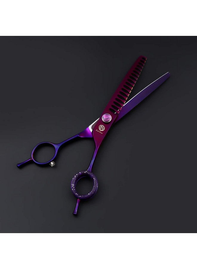 Purple Dragon 7.0" Purple Downward Curved Pet Grooming Curved Scissors/Chunker Shear with Adjustment Screw- Perfect for Professional Pet Groomer - Image 3