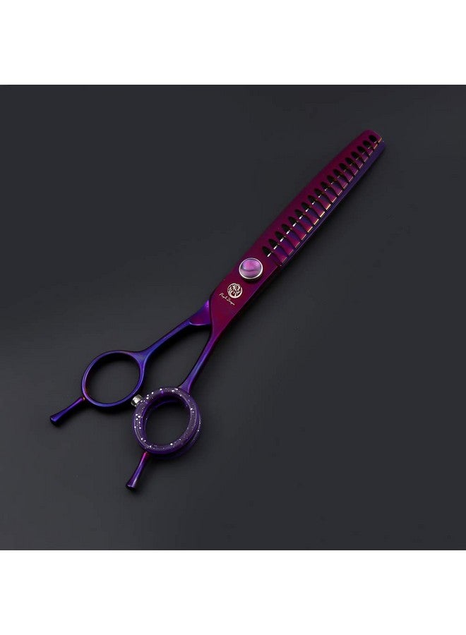 Purple Dragon 7.0" Purple Downward Curved Pet Grooming Curved Scissors/Chunker Shear with Adjustment Screw- Perfect for Professional Pet Groomer - Image 2