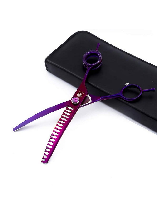 Purple Dragon 7.0" Purple Downward Curved Pet Grooming Curved Scissors/Chunker Shear with Adjustment Screw- Perfect for Professional Pet Groomer - Image 1