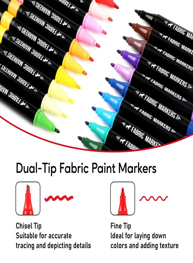 Pagather Fabric Markers Permanent for Clothes, 20 Colors Dual Tip with Fine and Chisel Tips Paint Pens for Clothing Canvas Tote Bags T-Shirt and Shoes, Non Toxic Ink for Kids and Adults - Image 2