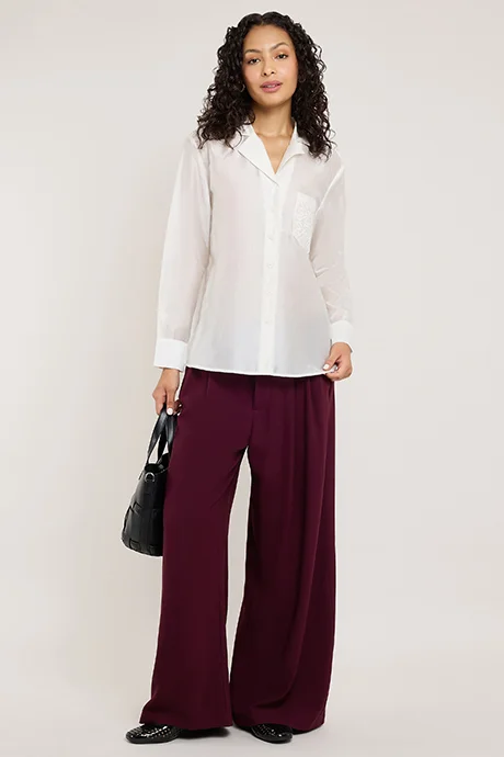 أر أند بي Solid Shirt with Classic Collar and Long Sleeves
