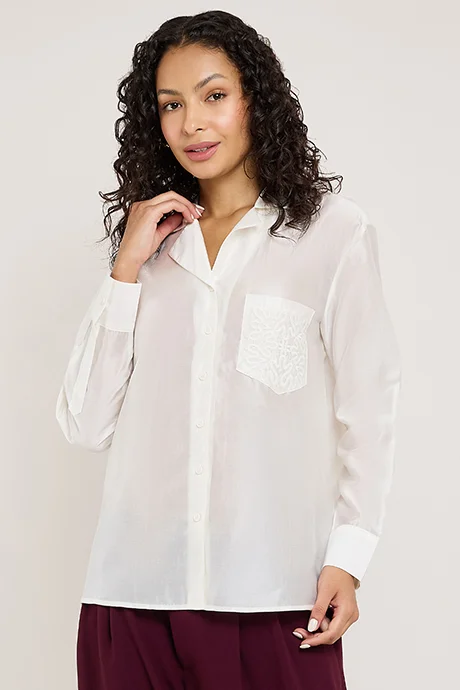 أر أند بي Solid Shirt with Classic Collar and Long Sleeves