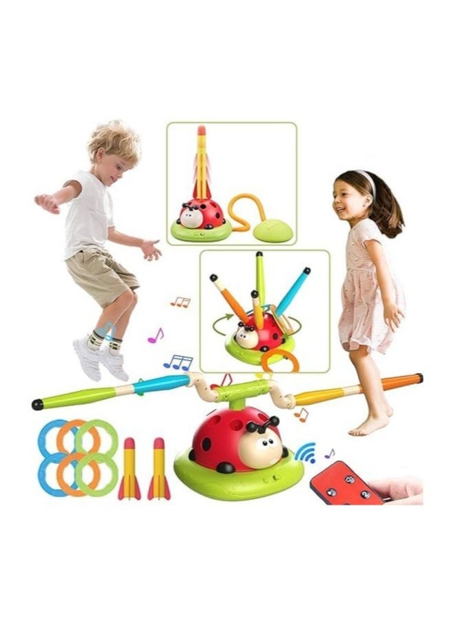 Generic - 3-in-1 Musical Jump Game, Ring Toss, and Rocket Launcher – Remote Control Speed Adjustment, Indoor & Outdoor Fun, Safe & Durable Ladybird-Themed Toy for Kids Ages 3-12 - Image 1