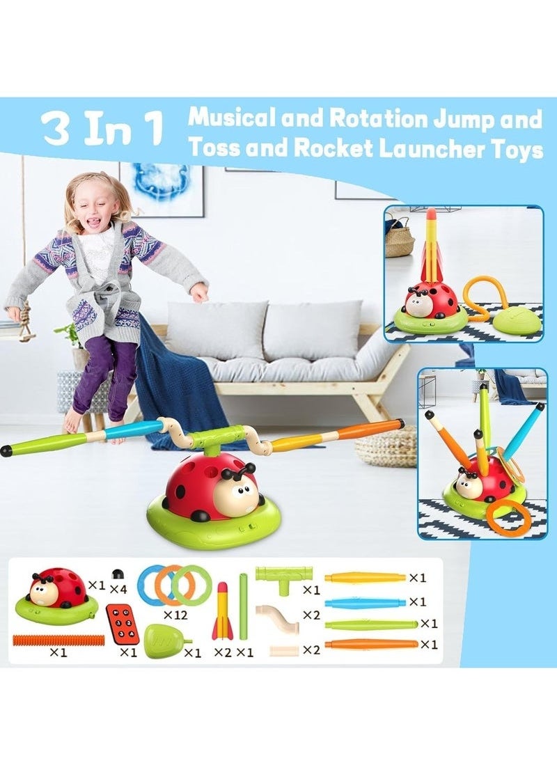 Generic - 3-in-1 Musical Jump Game, Ring Toss, and Rocket Launcher – Remote Control Speed Adjustment, Indoor & Outdoor Fun, Safe & Durable Ladybird-Themed Toy for Kids Ages 3-12 - Image 1