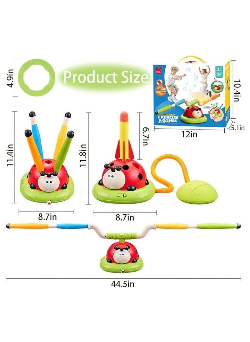 Generic - 3-in-1 Musical Jump Game, Ring Toss, and Rocket Launcher – Remote Control Speed Adjustment, Indoor & Outdoor Fun, Safe & Durable Ladybird-Themed Toy for Kids Ages 3-12 - Image 1