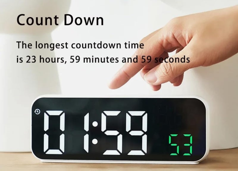 SouqKado LED Digital Alarm Clock USB Powered, Snooze, Date, Time, Week, Timing, Brightness Adjustment, Countdown, Voice Control, Table Clock White and Green