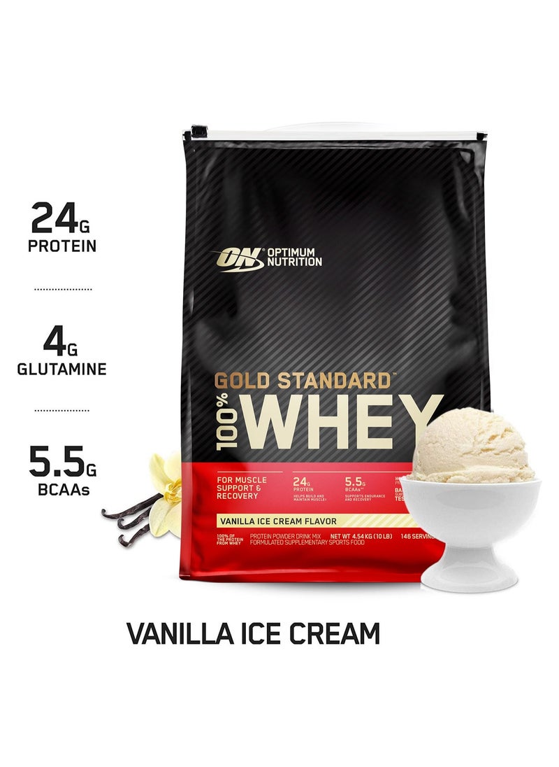 Optimum Nutrition - Gold Standard 100% Whey Protein Powder, for Muscle Support & Recovery, Primary Source Whey Protein Isolate - Vanilla Ice Cream, 4.54 Kgs (10 lbs) - Image 1