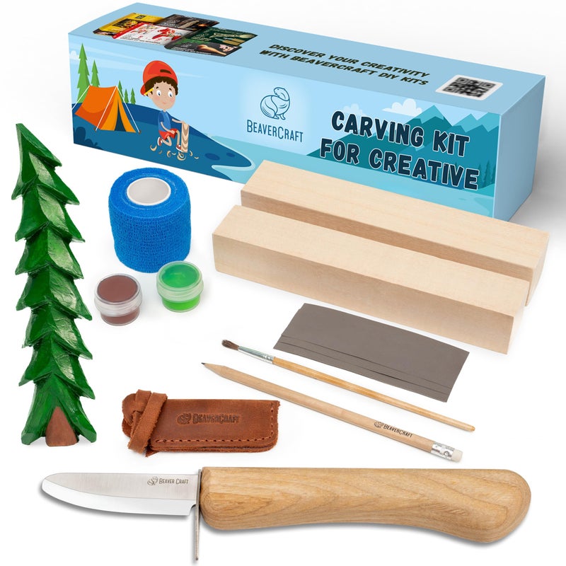 BeaverCraft Wood Carving Kit for Kids Beginner DIY08 Wood Whittling Kit for Kids 14 Woodworking Starter Hobby Kits for Boys Wood Crafts Projects DIY Gifts Carving Set Whittling Knife Basswood - Image 3
