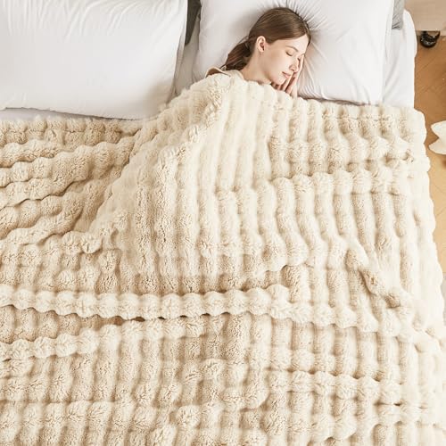 Serenhom 50x60 Inches Ultra-Soft Fuzzy Faux Fur Plush Throw Blanket - Thick, Warm Sherpa for Couch, Sofa, Bedroom, Camping - Decorative Blanket for Cozy Warmth, Bubble Khaki - Image 4