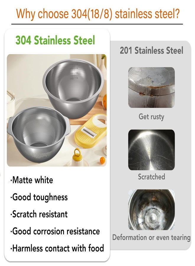 Qimh 304 Stainless Steel Colander and Strainer, 5QT Large Capacity and 6QT Mixing Bowl, Micropore for Washing Rice, Fruit, and Cooked Pasta, Perfect Draining for Grain and Bean - Image 4