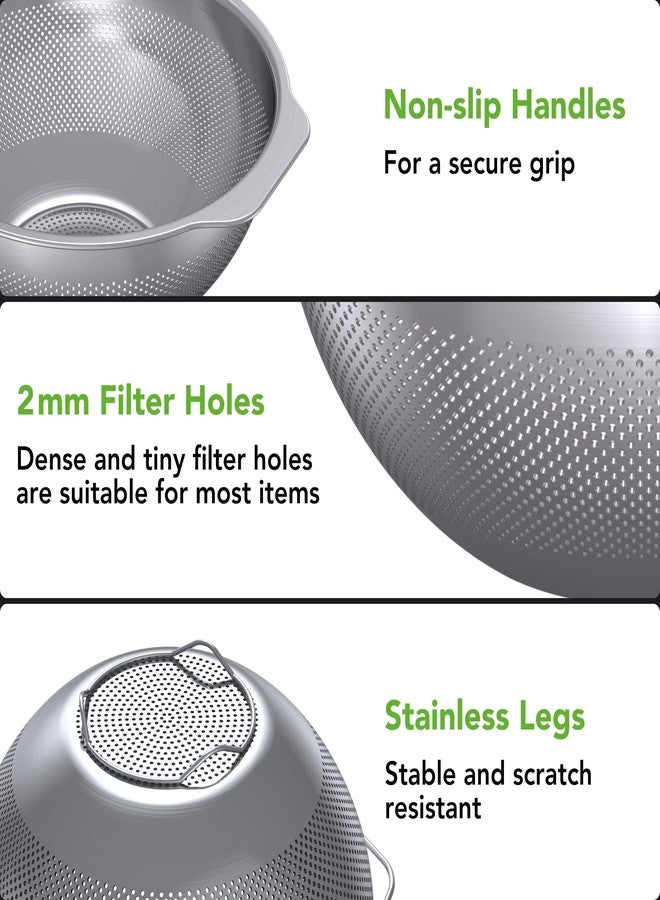 Qimh 304 Stainless Steel Colander and Strainer, 5QT Large Capacity and 6QT Mixing Bowl, Micropore for Washing Rice, Fruit, and Cooked Pasta, Perfect Draining for Grain and Bean - Image 2