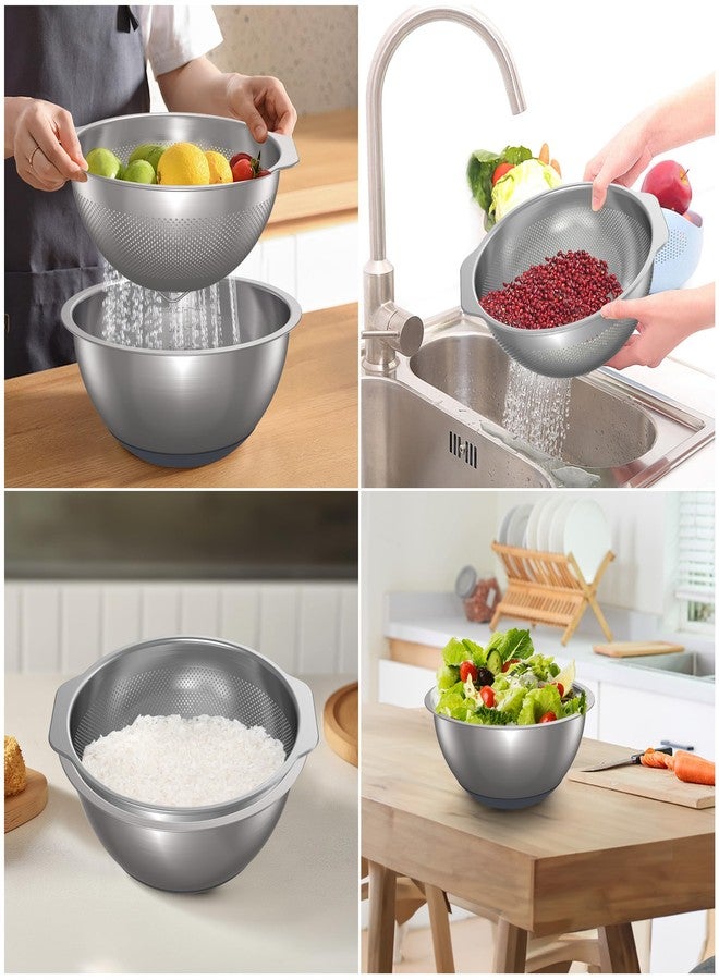 Qimh 304 Stainless Steel Colander and Strainer, 5QT Large Capacity and 6QT Mixing Bowl, Micropore for Washing Rice, Fruit, and Cooked Pasta, Perfect Draining for Grain and Bean - Image 5