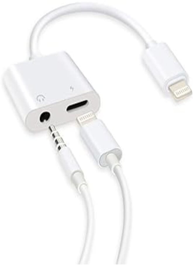 OR - 2 in 1 Lightning Adapter Charge,3.5mm Audio AUX Port for Earphone (White) - Image 1