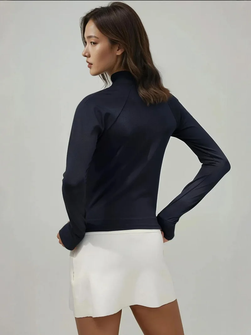 HICCUP Navy Blue Fitted Knitted Turtleneck Active Top for Women | Best Price UAE