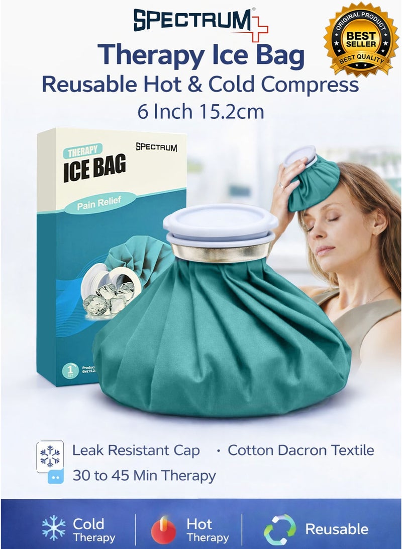 Spectrum Therapy Ice Bag Reusable 6 Inch 15.2 cm Hot and Cold Compress Pack for Pain Relief Cold Therapy Heat Therapy Ice Pack Bag for Bruises Swelling Sprains Soreness Joint Pain Muscle Aches Cramps Inflammation Post Workout Recovery Headache Migraine Fever First Aid Sports Injury Knee Elbow Ankle Back Wide Mouth Easy Fill Leak Resistant Screw Cap Cotton Dacron Fabric Portable Home Travel Physiotherapy Rehab - Image 1