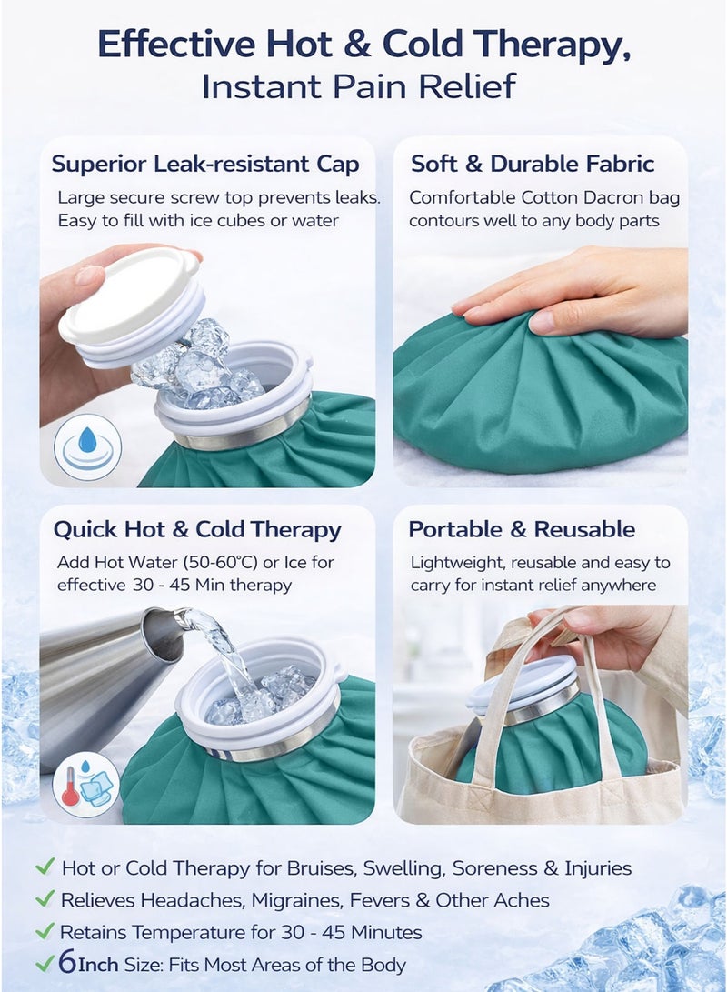 Spectrum Therapy Ice Bag Reusable 6 Inch 15.2 cm Hot and Cold Compress Pack for Pain Relief Cold Therapy Heat Therapy Ice Pack Bag for Bruises Swelling Sprains Soreness Joint Pain Muscle Aches Cramps Inflammation Post Workout Recovery Headache Migraine Fever First Aid Sports Injury Knee Elbow Ankle Back Wide Mouth Easy Fill Leak Resistant Screw Cap Cotton Dacron Fabric Portable Home Travel Physiotherapy Rehab - Image 2