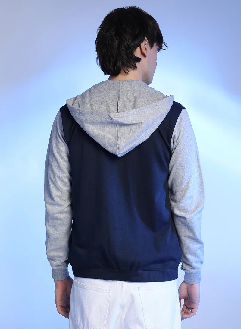 كامبوس سوترا Men's Grey & Navy Blue Button-Front Jacket With Contrast Detail