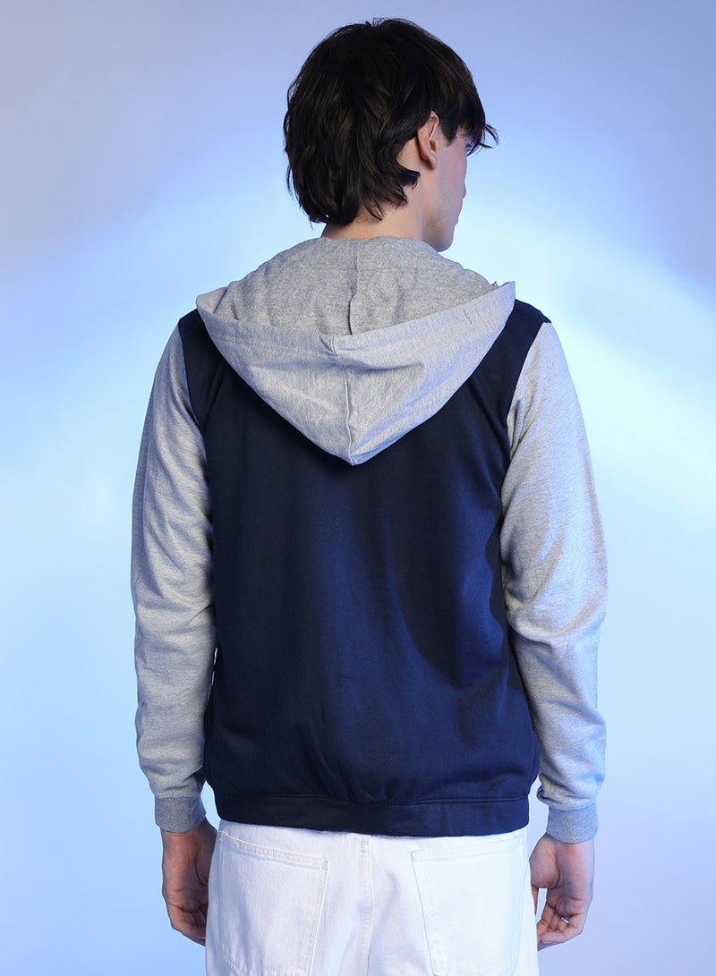 Campus Sutra Men's Grey & Navy Blue Button-Front Jacket With Contrast Detail - Image 3