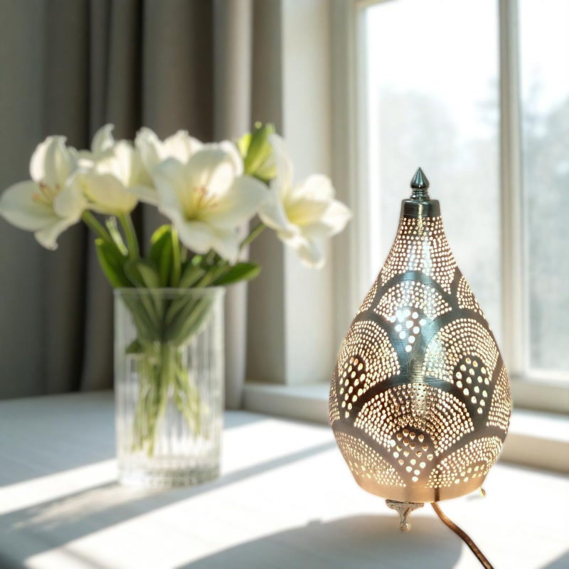 Silver Crafts BR430 Lampshade/Luminaire/Lighting Metal Hand Punched Silver Plated Oriental Style Decor - Image 2