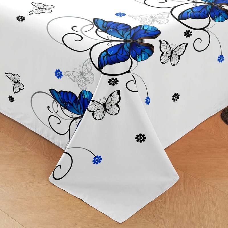 3pcs Full Size Blue Butterfly Bedding Set Includes 1 Flat Sheet And 2 Pillowcases Spring Summer Retro European Classic - Image 5